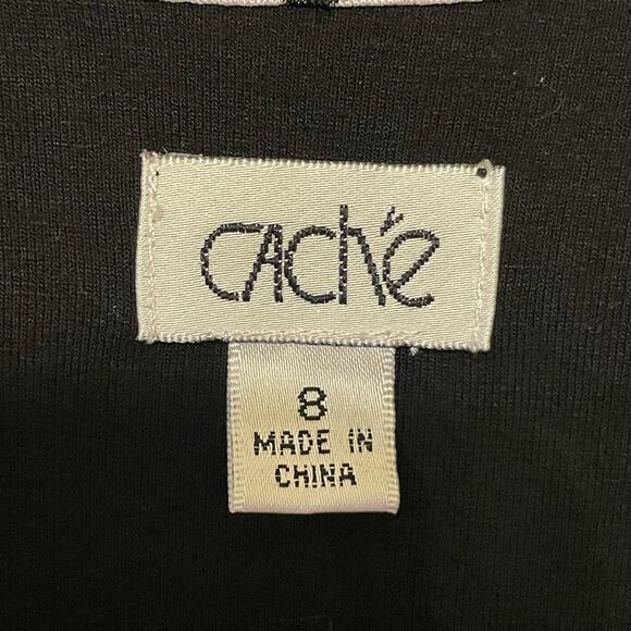 Cache 8 black leopard animal print midi dress fitted pencil short sleeve gaudy - Picture 4 of 7